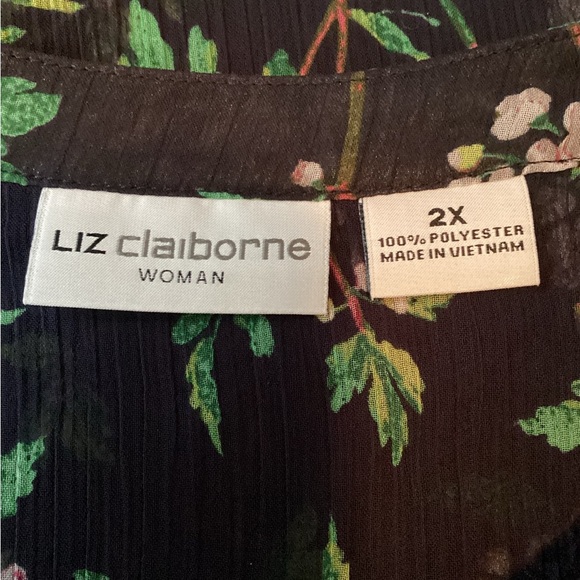 Plus Size Liz Claiborne Black Floral Sheer Blouse, Size 2X - Picture 6 of 8